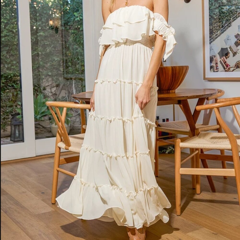 Chance For Us Ivory Off-the-Shoulder Ruffled Maxi Dress